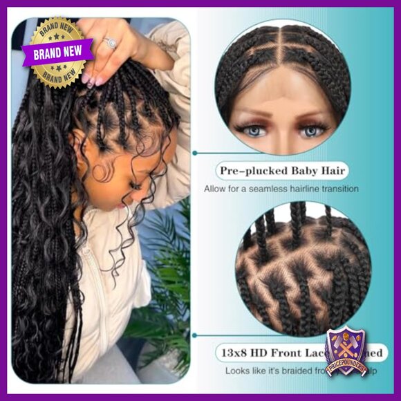 36 Inch Knotless Boho Braided Wig with HD Lace Front and Baby Hair